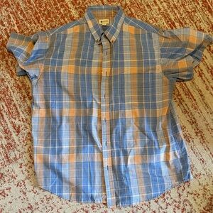 Haggar Men's Casual Shirt in Blue and Orange Plaid Short Sleeve